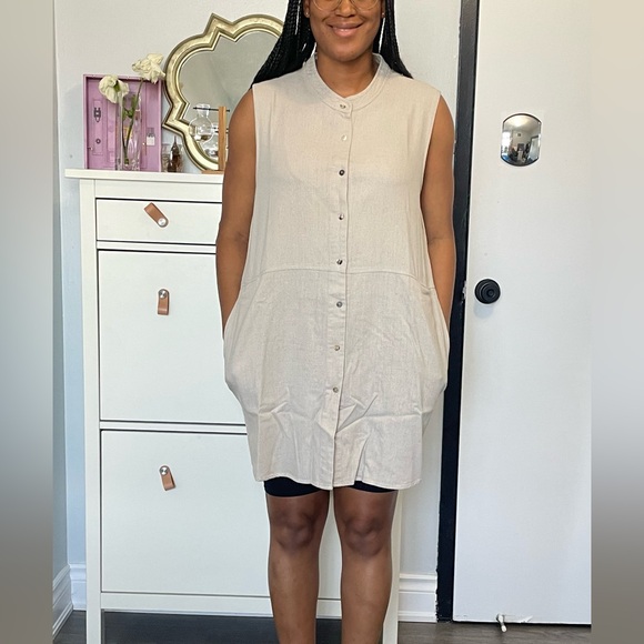 Sleeveless linen blend relaxed shirt dress - Picture 1 of 6